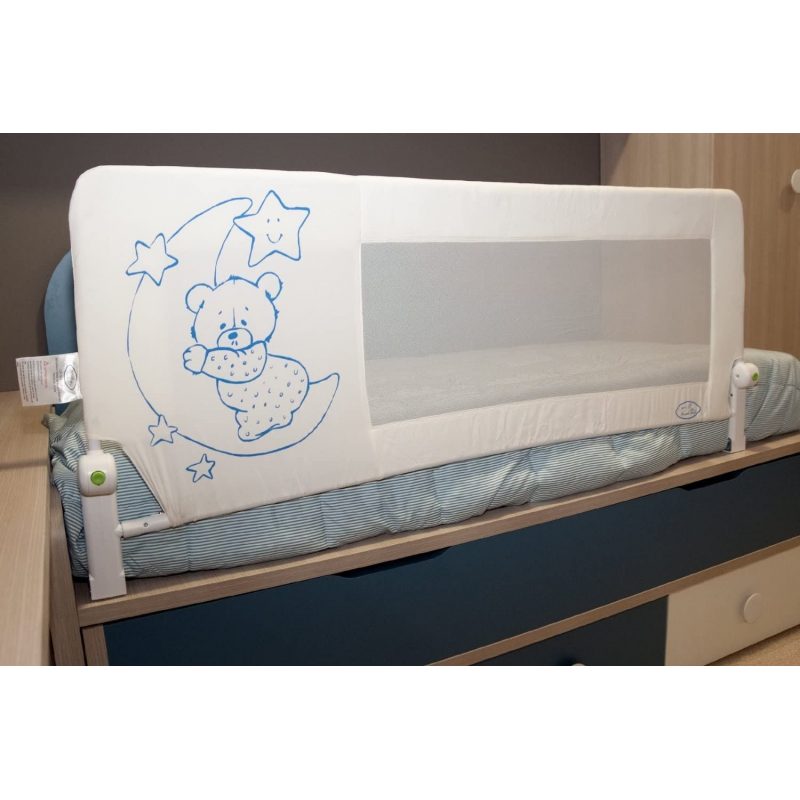 Barrera de cama para bebé, 150 x 65 cm. Modelo osito y luna celeste. Barrera  de seguridad. : : Bebé